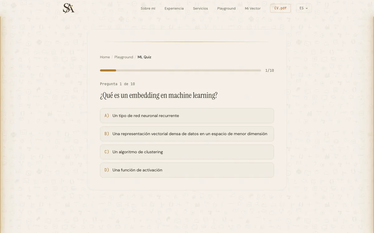 Captura del quiz de machine learning con opciones múltiples